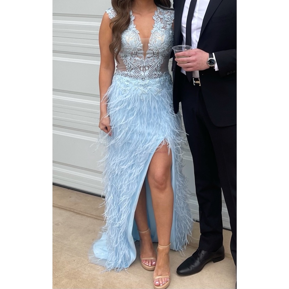 Jovani Sheath Feather Dress.